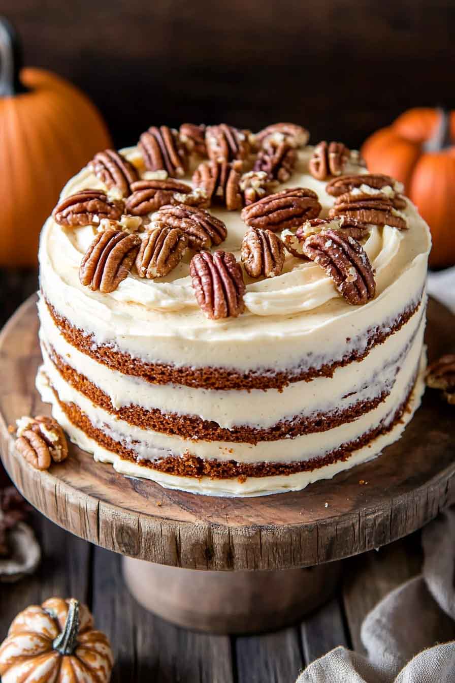 Pumpkin Spice Cake With Candied Pecans