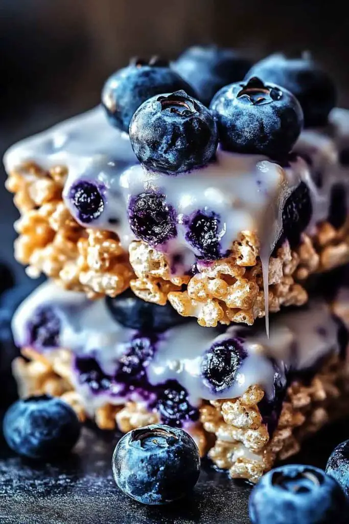 Blueberry Rice Krispies Treats with Vanilla Glaze