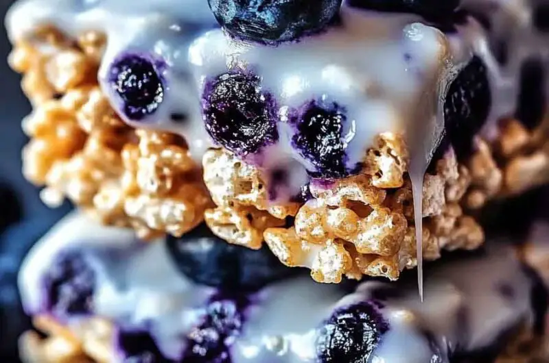 Blueberry Rice Krispies Treats with Vanilla Glaze