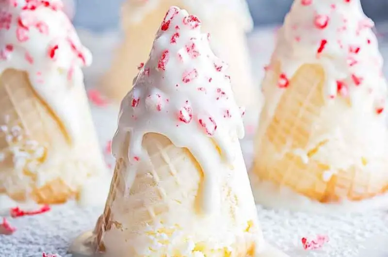 Candy Cane Cheesecake Ice Cream Cones