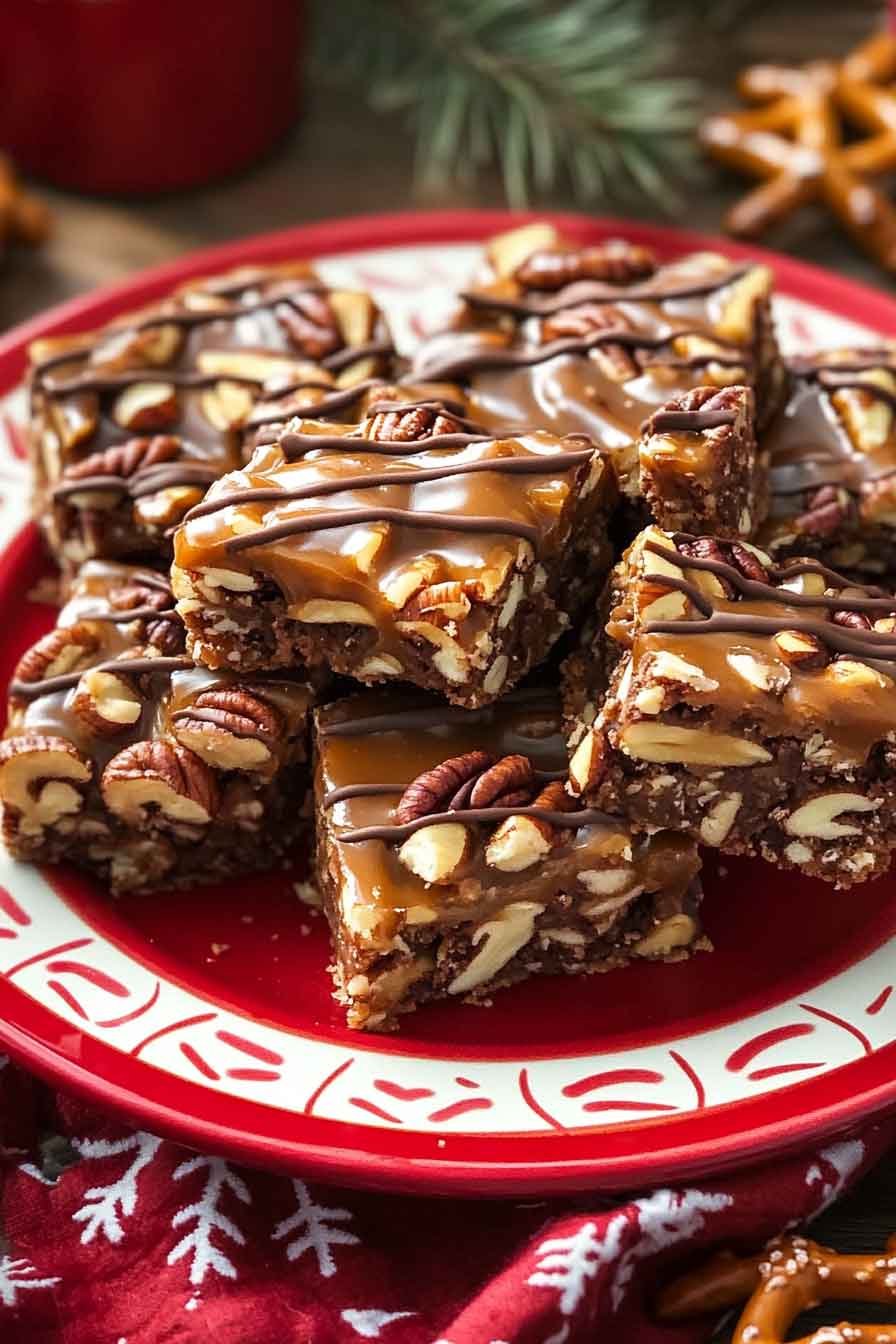 Caramel Pecan Pretzel Bars Recipe