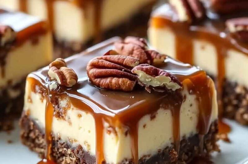 Caramel Pecan Turtle Cheesecake Bars