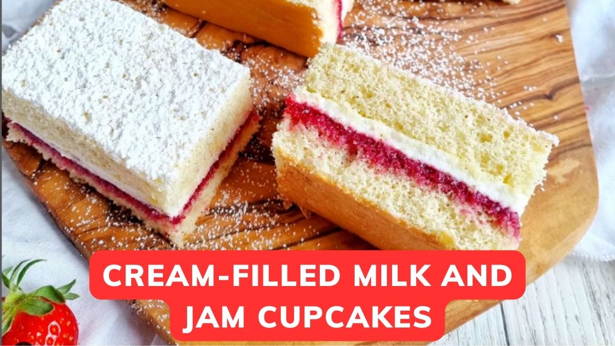 Cream-filled Milk and Jam Cupcakes