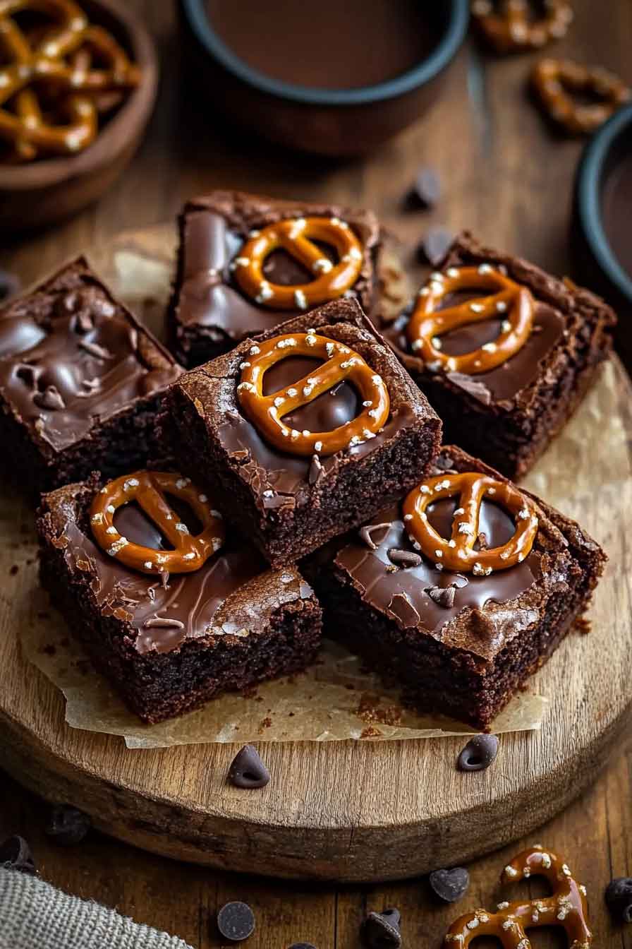 Dark Chocolate Caramel Pretzel Brownies