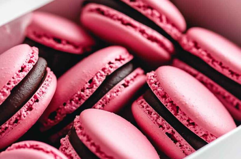 Dark Chocolate Raspberry Macarons