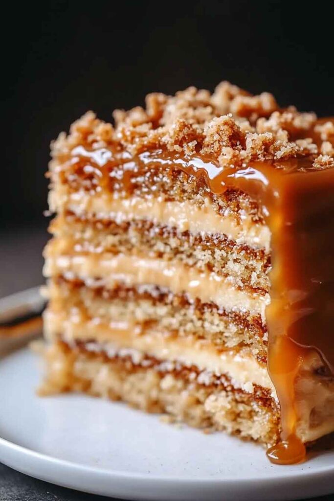 How to Serve Decadent Caramel Crunch Layer Cake