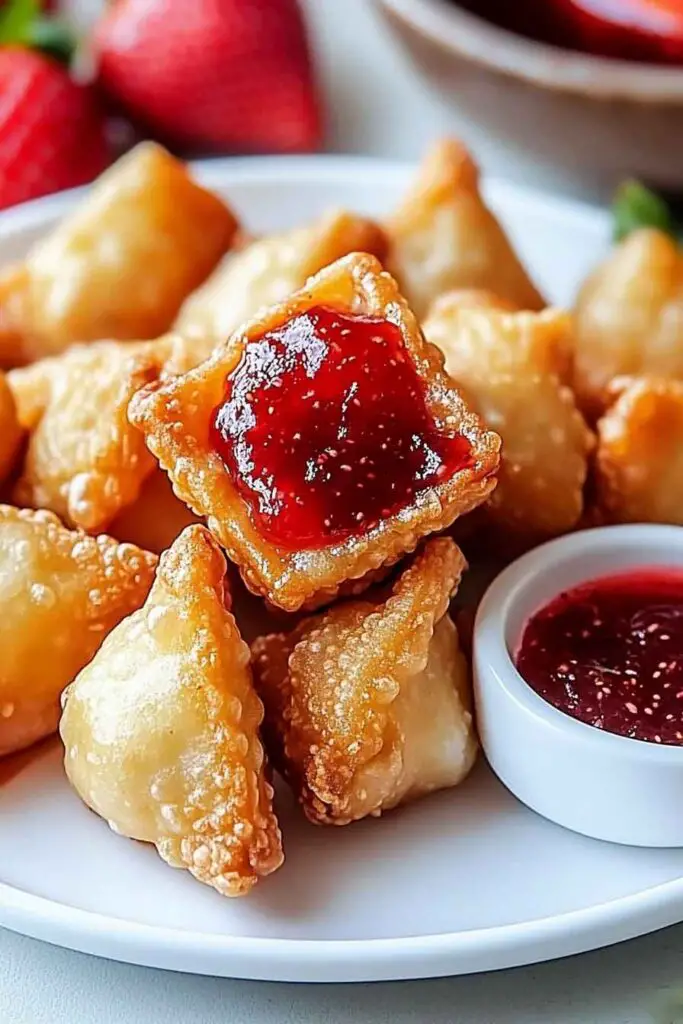 Storing Deep Fried Strawberry Cheesecake Stuffed Wonton Bites