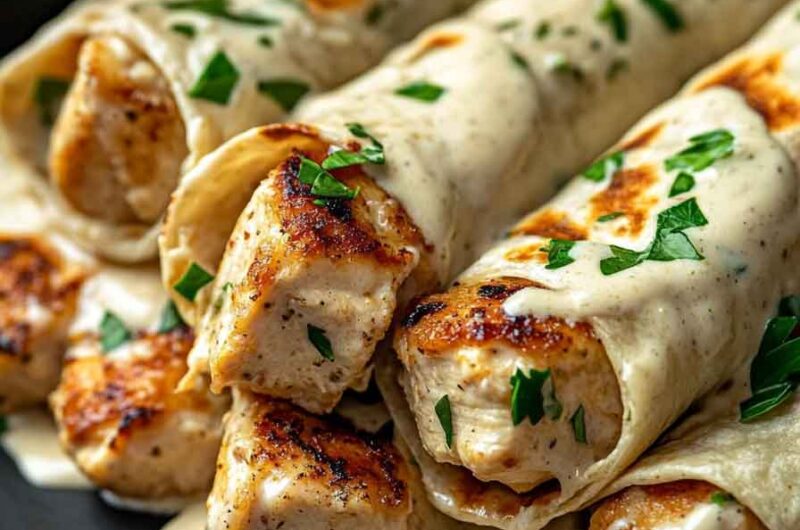 Flavor Packed Creamy Garlic Chicken Wraps