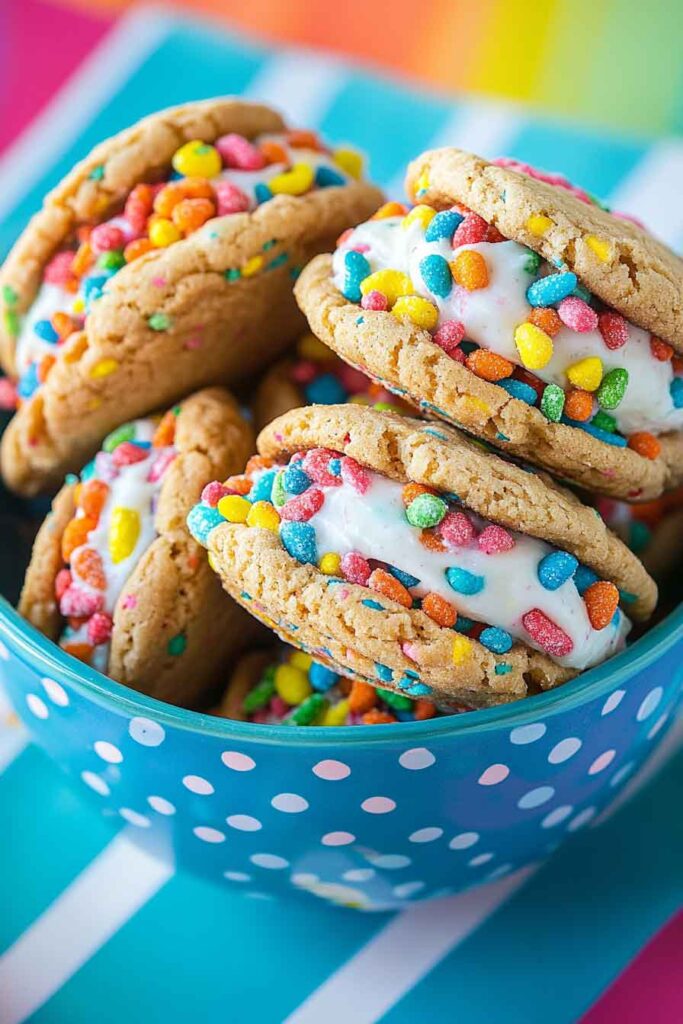 Fruity Pebbles Cookie Sandwiches