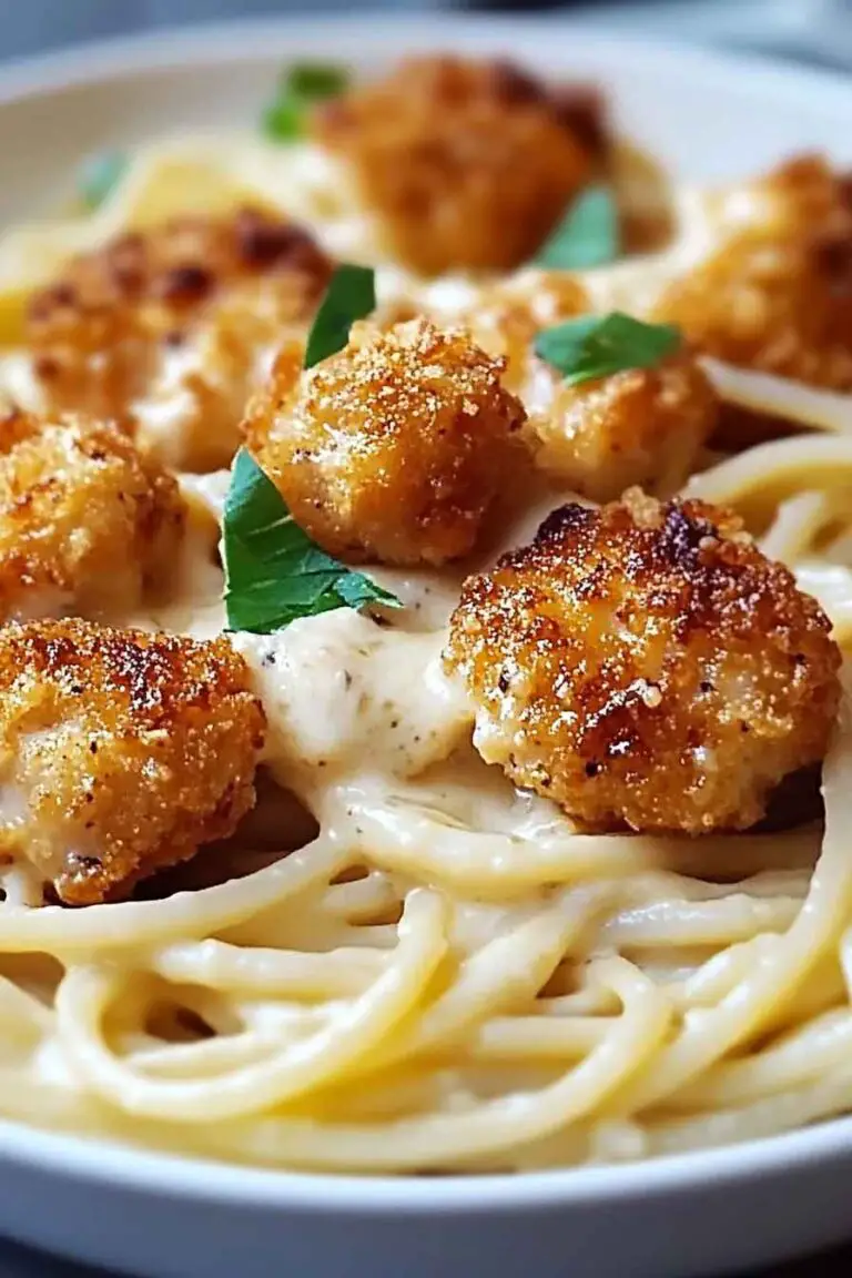 Golden Garlic Chicken Bites Over Creamy Parmesan Pasta