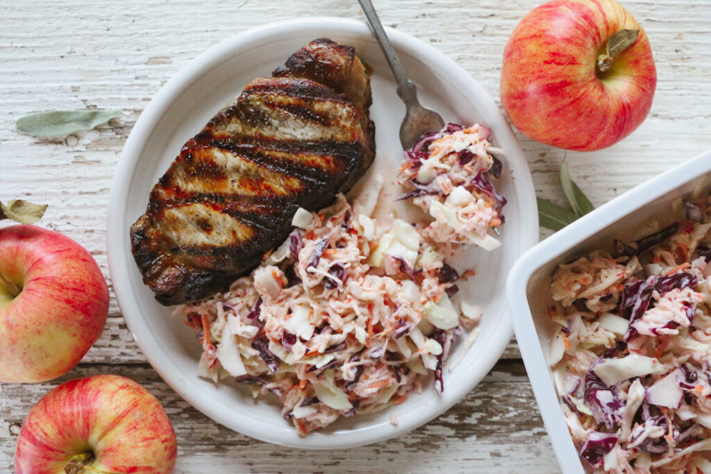 Grilled Pork Chops with Apple Slaw