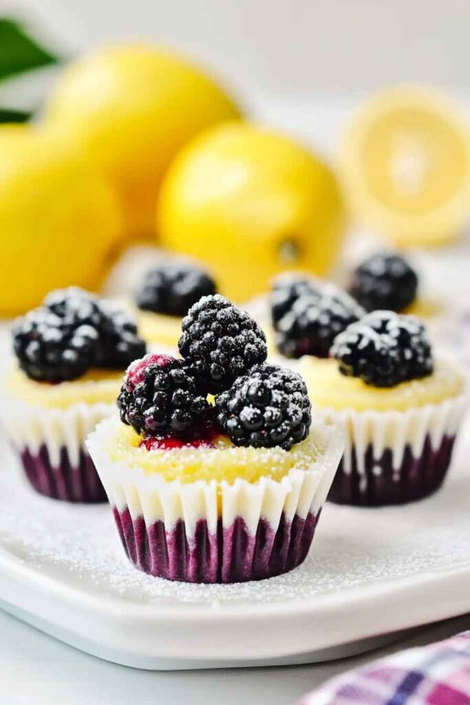 Mini Lemon Blackberry Cheesecakes