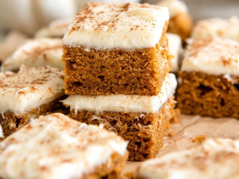 Old Fashioned Pumpkin Bars Recipe with Caramel Frosting