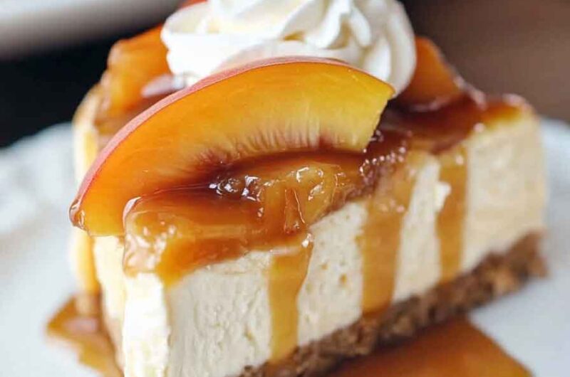 Peach Caramel Blondie Cheesecake