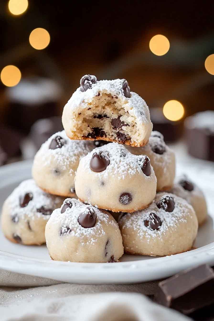 Peanut Butter Chocolate Chip Snowball Cookies
