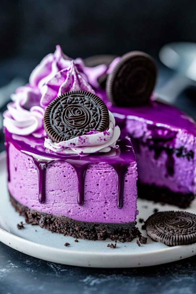 How to Serve Purple Velvet Oreo Cheesecake