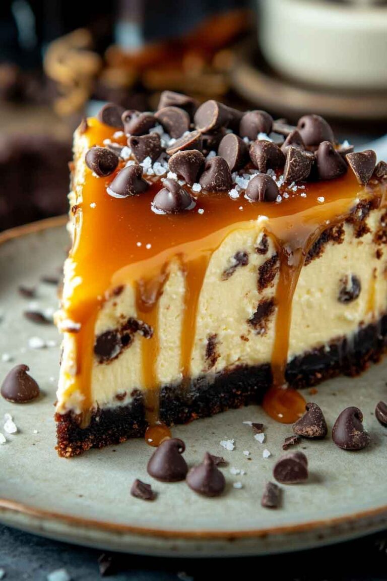 Salted Caramel Chocolate Chip Cheesecake