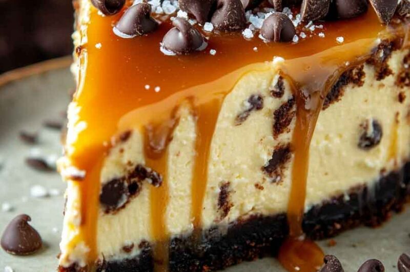 Salted Caramel Chocolate Chip Cheesecake