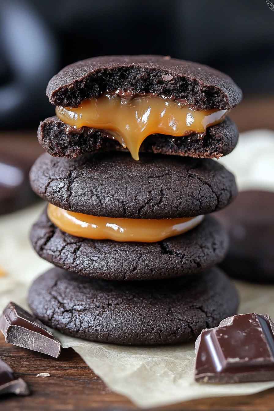 Salted Caramel Stuffed Chocolate Cookies