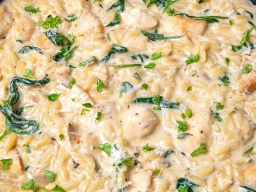 Slow Cooker Creamy Tuscan Chicken Orzo