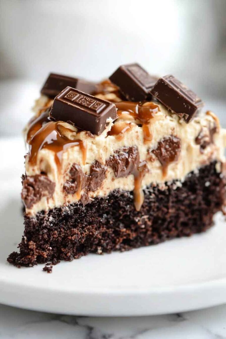 Snickers Caramel Poke Cake