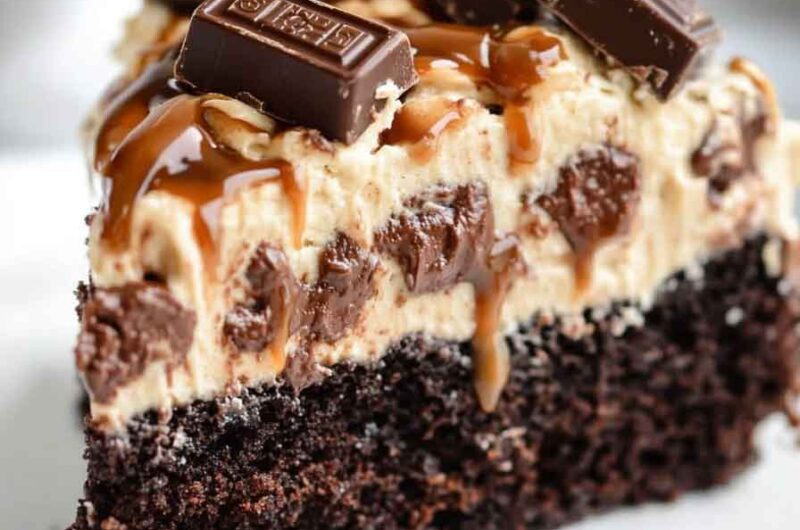 Snickers Caramel Poke Cake