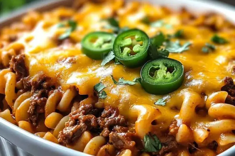 Spicy Beef Enchilada Noodle Casserole