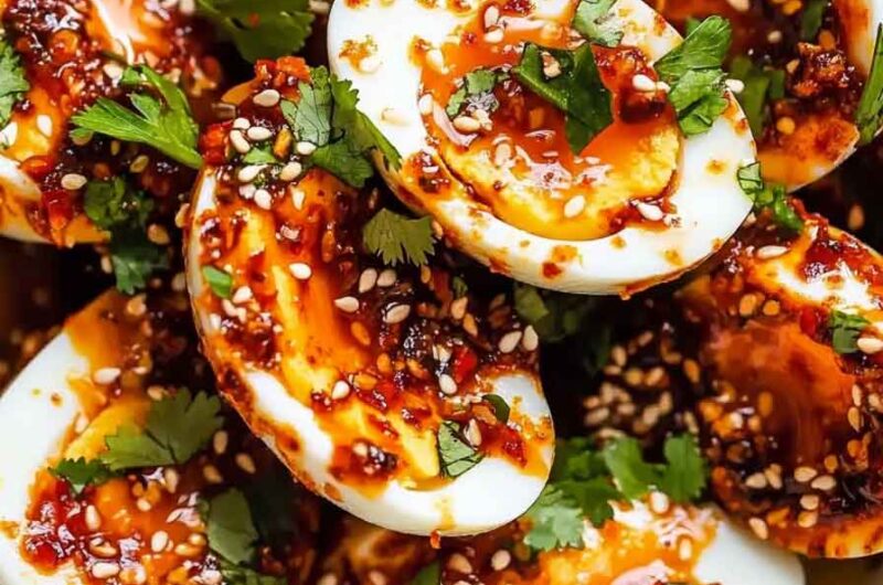 Spicy Chili Garlic Deviled Eggs
