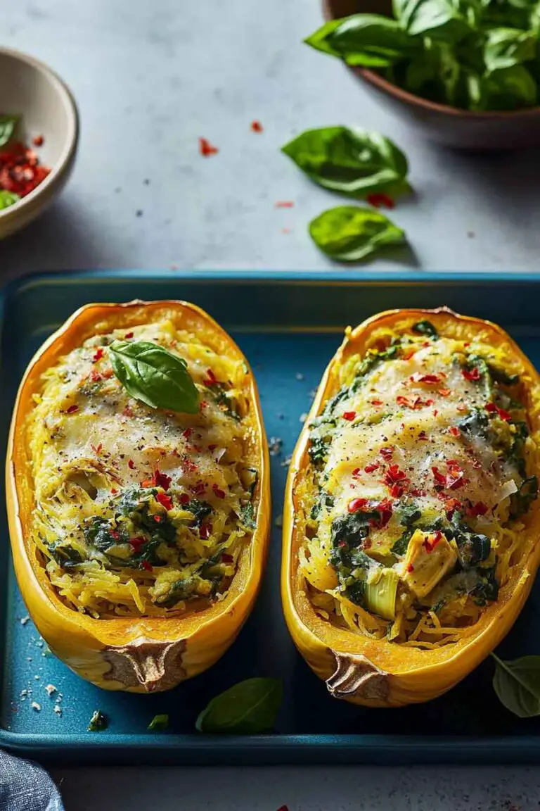 Spinach and Artichoke Stuffed Spaghetti Squash