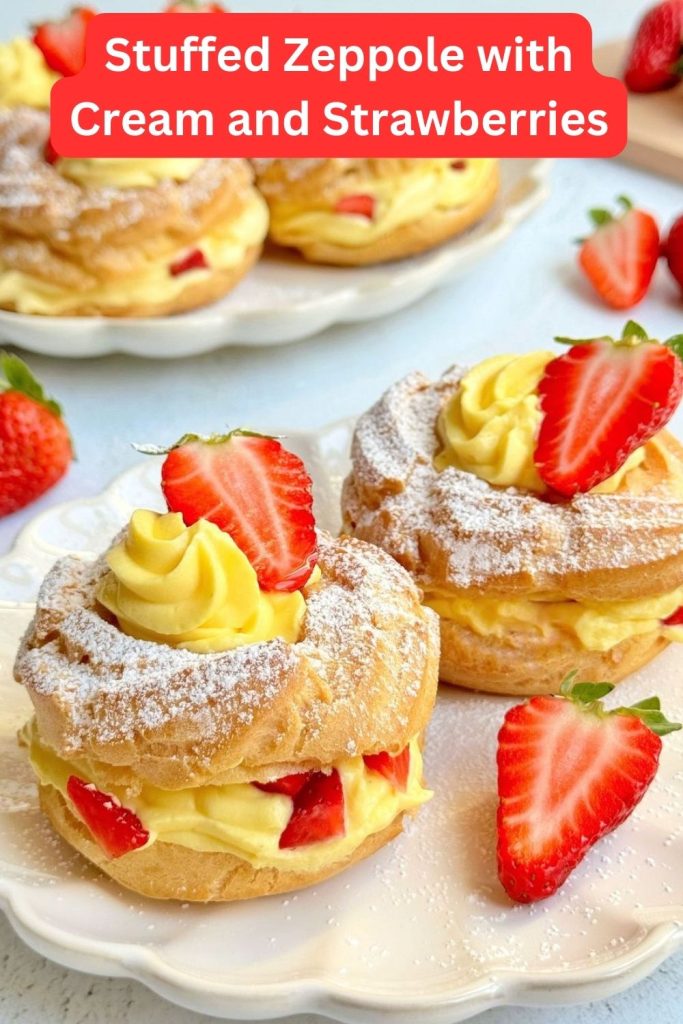 Stuffed Zeppole with Cream and Strawberries