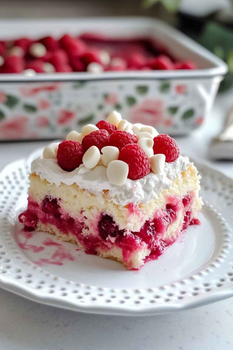 White Chocolate Raspberry Poke Cake